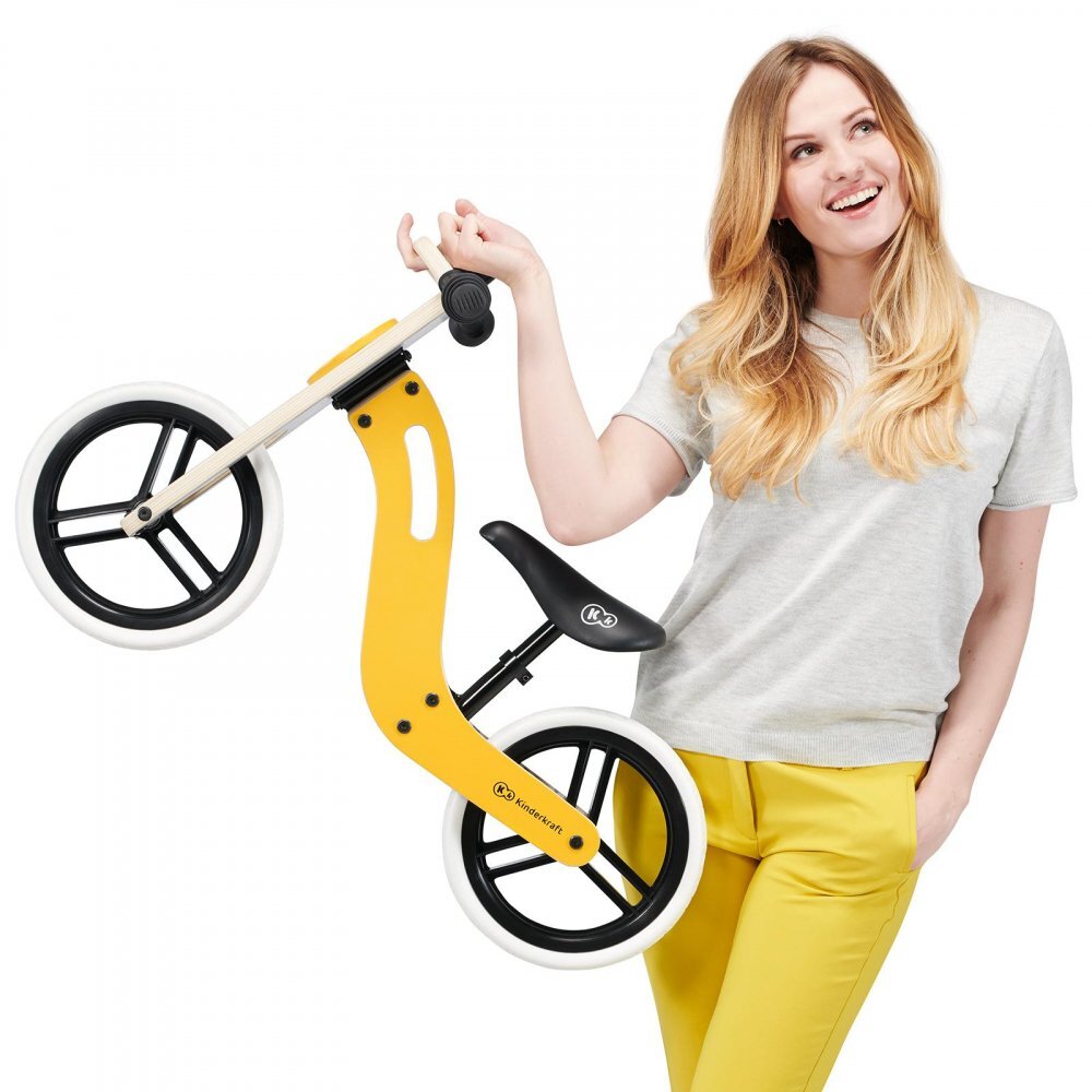 KINDERKRAFT Bicicleta de echilibru din lemn Uniq Honey cu scaun moale reglabil roti din spuma EVA maner pentru transport pana la 35 kg