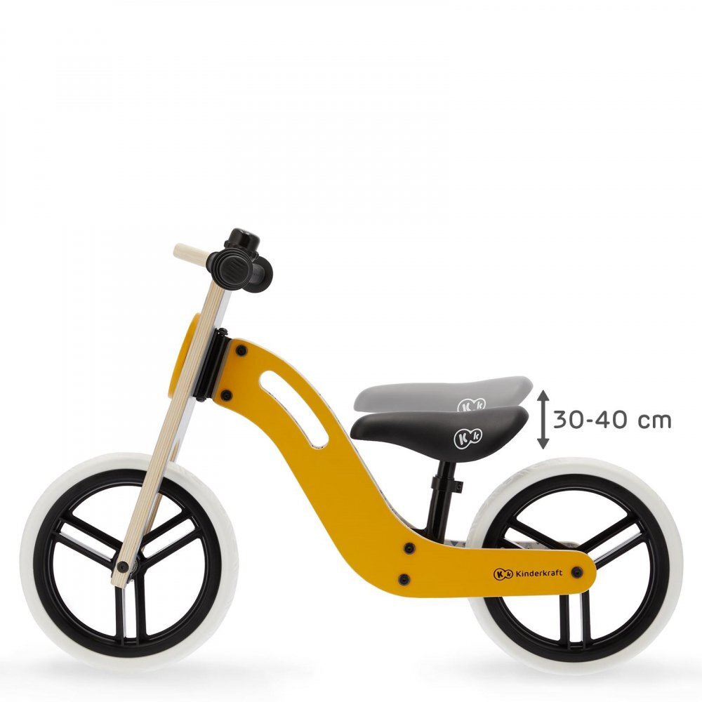 KINDERKRAFT Bicicleta de echilibru din lemn Uniq Honey cu scaun moale reglabil roti din spuma EVA maner pentru transport pana la 35 kg