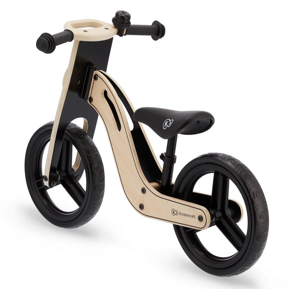 KINDERKRAFT Bicicleta de echilibru din lemn Uniq Natural cu scaun moale reglabil roti din spuma EVA maner pentru transport pana la 35 kg