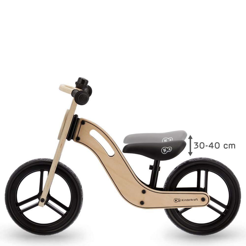KINDERKRAFT Bicicleta de echilibru din lemn Uniq Natural cu scaun moale reglabil roti din spuma EVA maner pentru transport pana la 35 kg