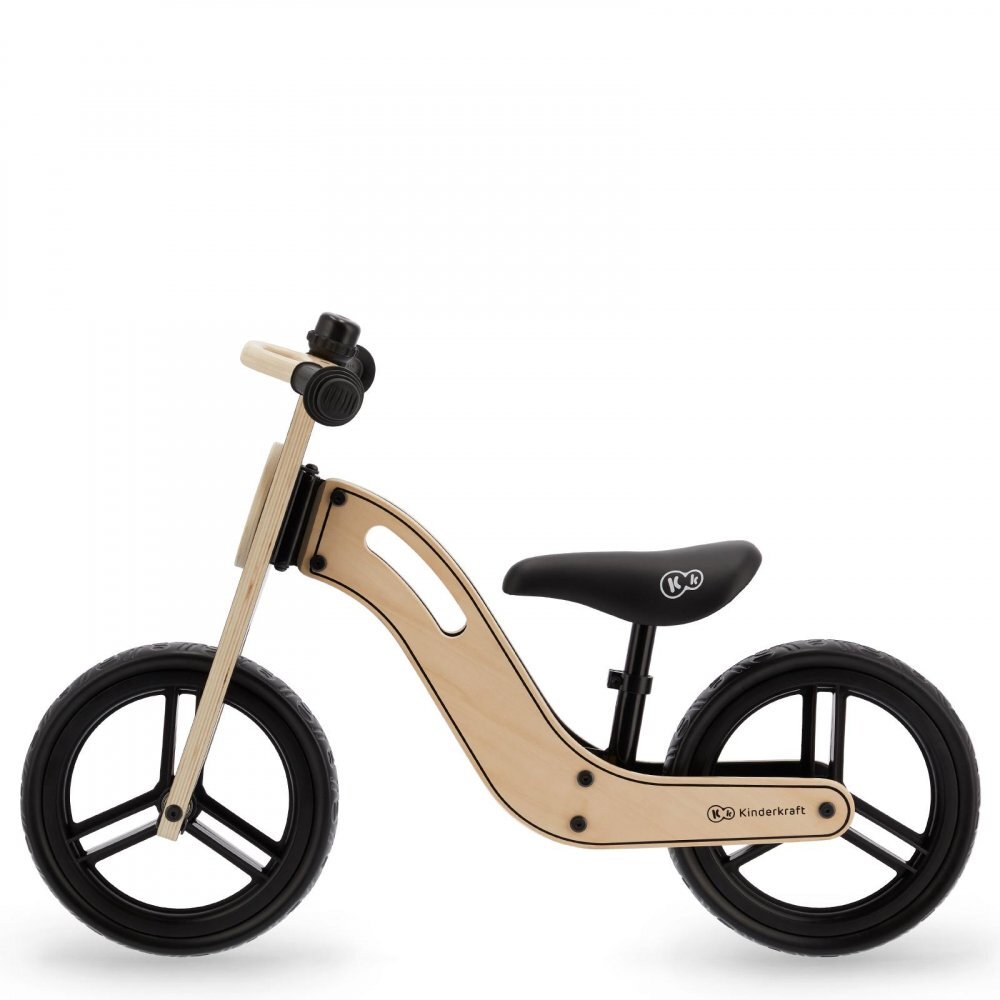 KINDERKRAFT Bicicleta de echilibru din lemn Uniq Natural cu scaun moale reglabil roti din spuma EVA maner pentru transport pana la 35 kg