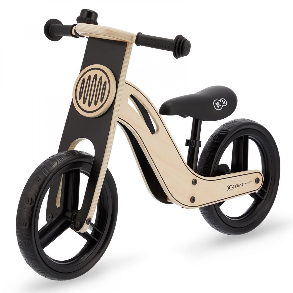 KINDERKRAFT Bicicleta de echilibru din lemn Uniq Natural cu scaun moale reglabil roti din spuma EVA maner pentru transport pana la 35 kg