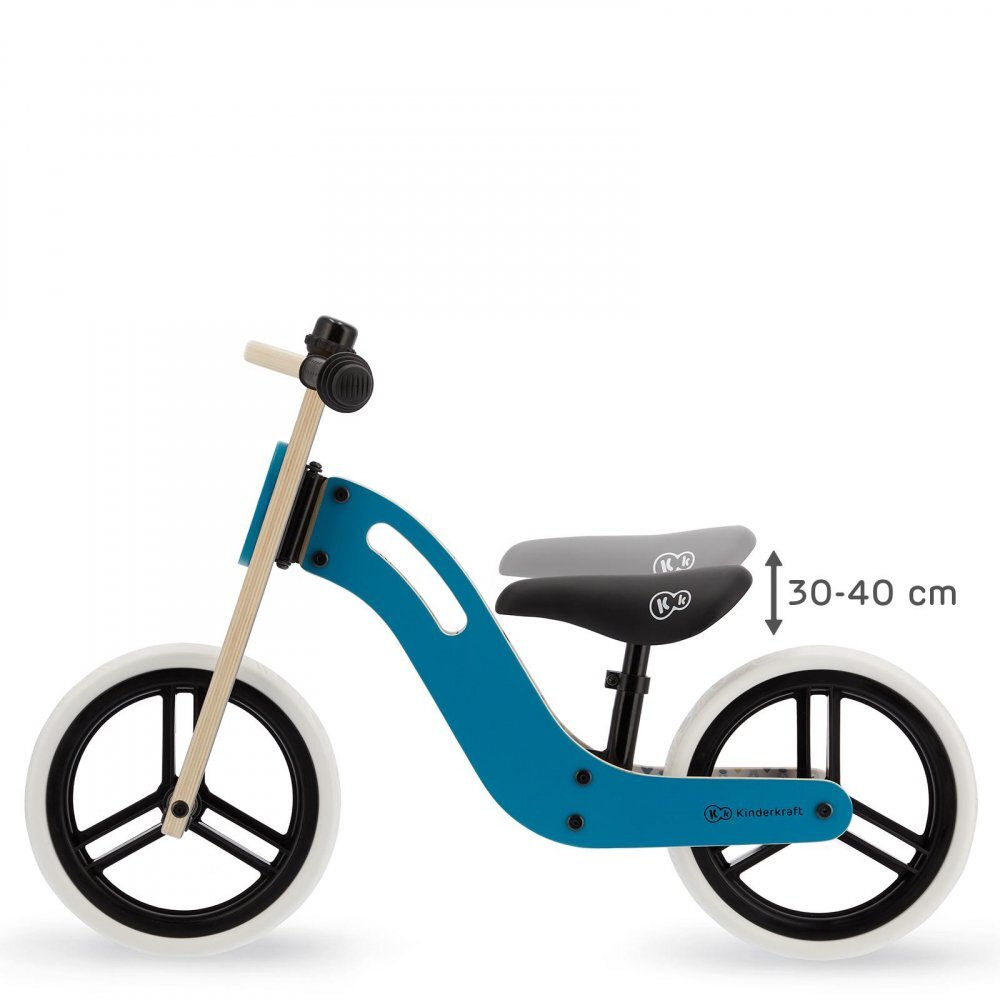 KINDERKRAFT Bicicleta de echilibru din lemn Uniq Turqouise cu scaun moale reglabil roti din spuma EVA maner pentru transport pana la 35 kg