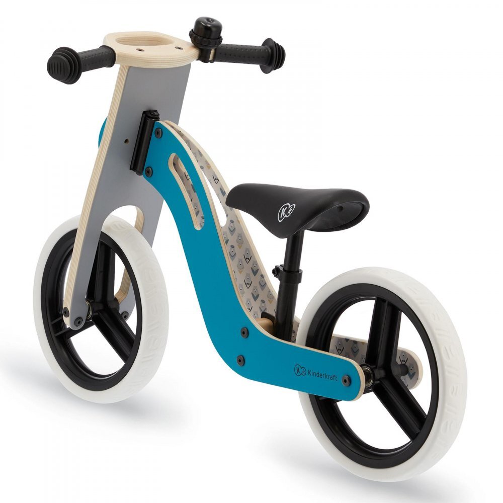 KINDERKRAFT Bicicleta de echilibru din lemn Uniq Turqouise cu scaun moale reglabil roti din spuma EVA maner pentru transport pana la 35 kg