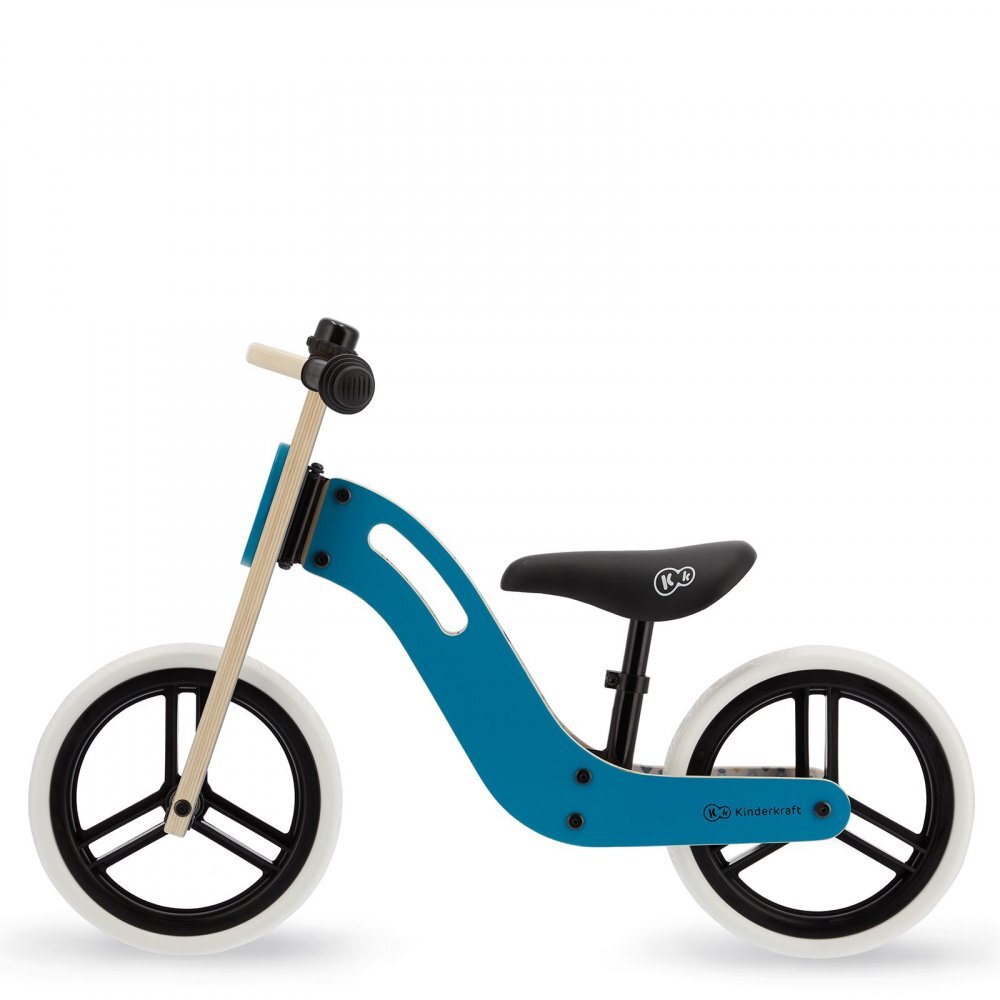 KINDERKRAFT Bicicleta de echilibru din lemn Uniq Turqouise cu scaun moale reglabil roti din spuma EVA maner pentru transport pana la 35 kg