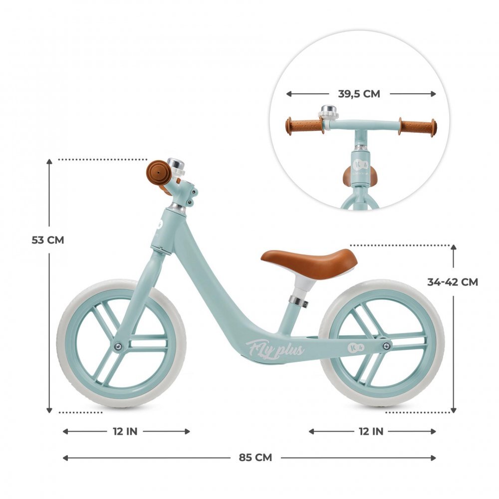 KINDERKRAFT Bicicleta fara pedale Fly Plus Baby Blue cu scaun reglabil pe inaltime cadru usor din magneziu roti din spuma Eva sarcina maxima 35 kg
