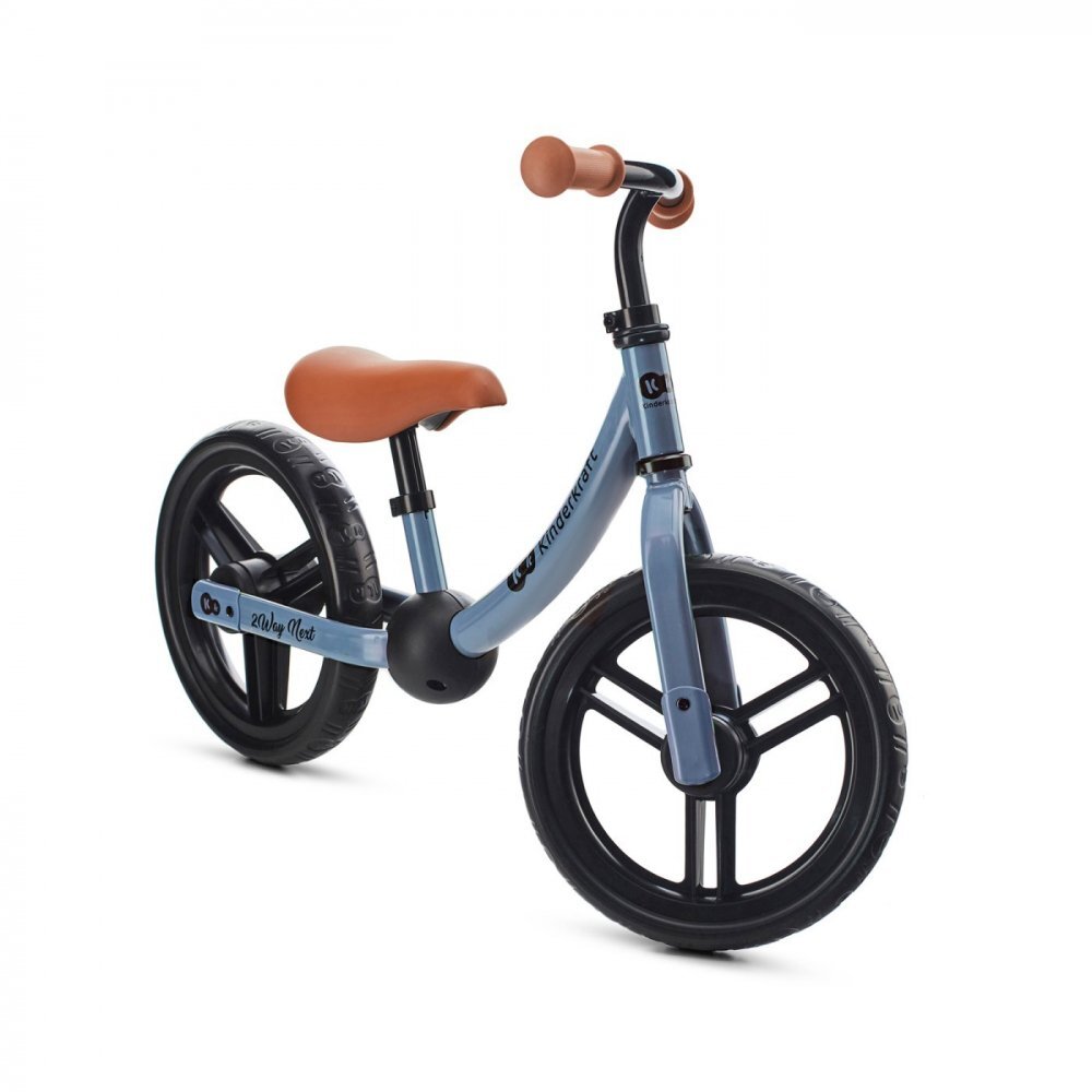 KINDERKRAFT Bicicleta pentru copii copii 2Way Next Blue Sky 10 inch scaun reglabil de la 31-39 cm roti spuma EVA ghidon reglabil pentru copii de la 2 ani pana la 35 kg unghi de viraj limitat
