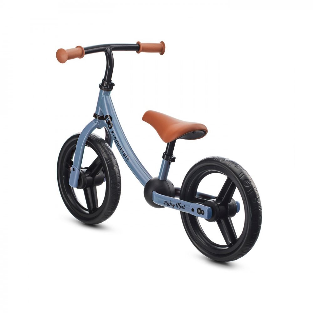KINDERKRAFT Bicicleta pentru copii copii 2Way Next Blue Sky 10 inch scaun reglabil de la 31-39 cm roti spuma EVA ghidon reglabil pentru copii de la 2 ani pana la 35 kg unghi de viraj limitat