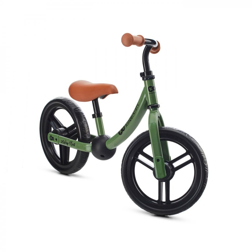 KINDERKRAFT Bicicleta pentru copii copii 2Way Next Light Green 10 inch scaun reglabil de la 31-39 cm roti spuma EVA ghidon reglabil pentru copii de la 2 ani pana la 35 kg unghi de viraj limitat