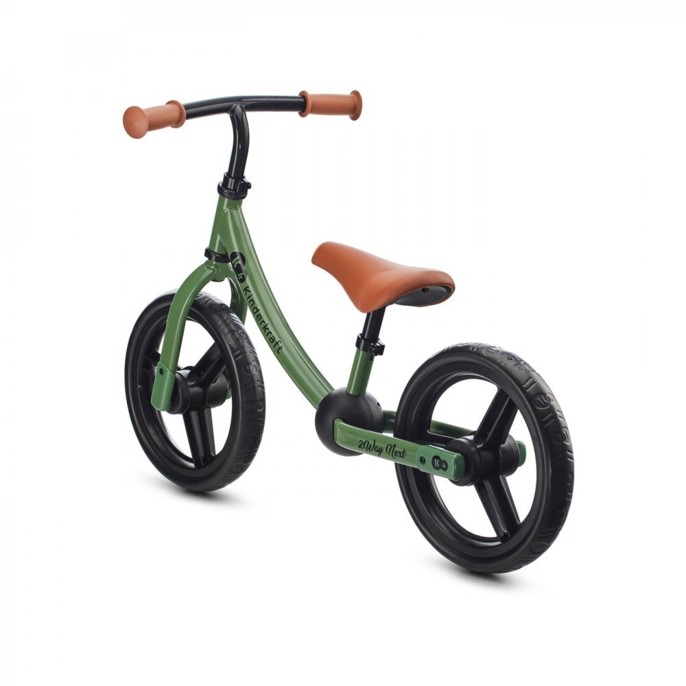 KINDERKRAFT Bicicleta pentru copii copii 2Way Next Light Green 10 inch scaun reglabil de la 31-39 cm roti spuma EVA ghidon reglabil pentru copii de la 2 ani pana la 35 kg unghi de viraj limitat