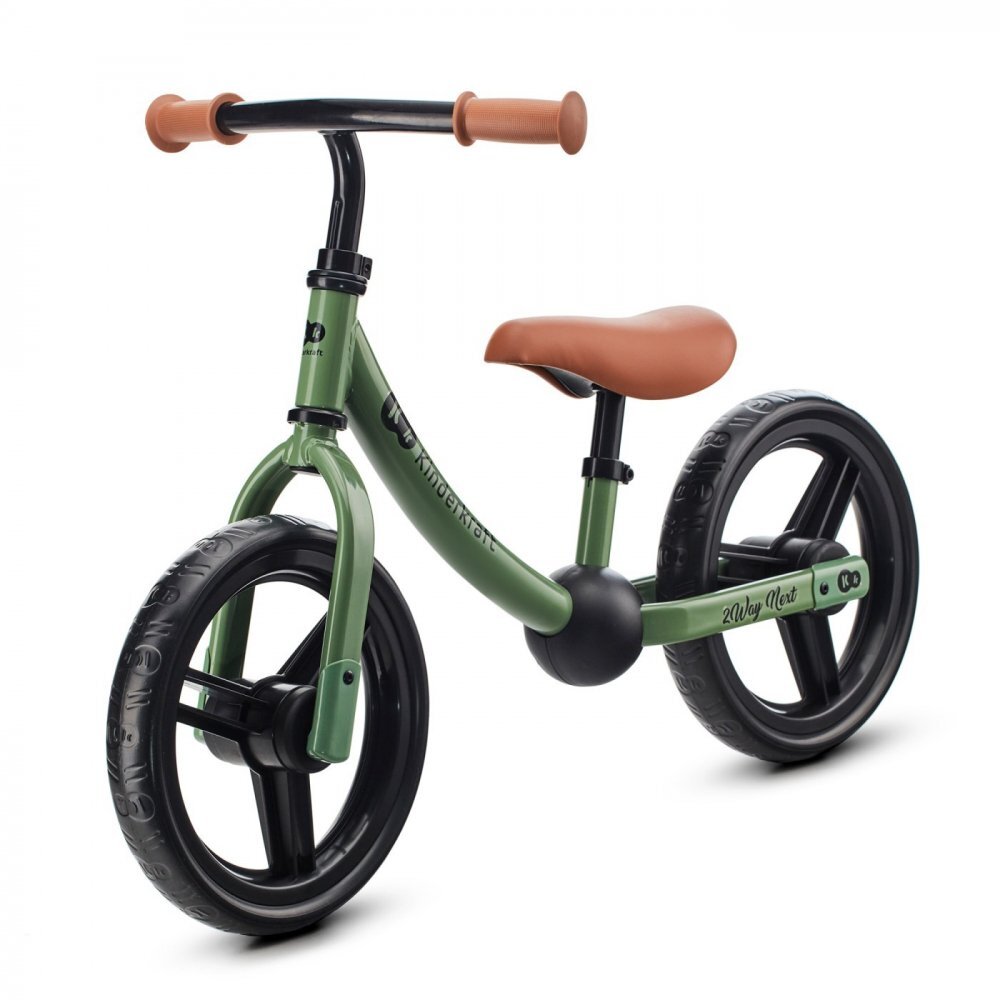 KINDERKRAFT Bicicleta pentru copii copii 2Way Next Light Green 10 inch scaun reglabil de la 31-39 cm roti spuma EVA ghidon reglabil pentru copii de la 2 ani pana la 35 kg unghi de viraj limitat