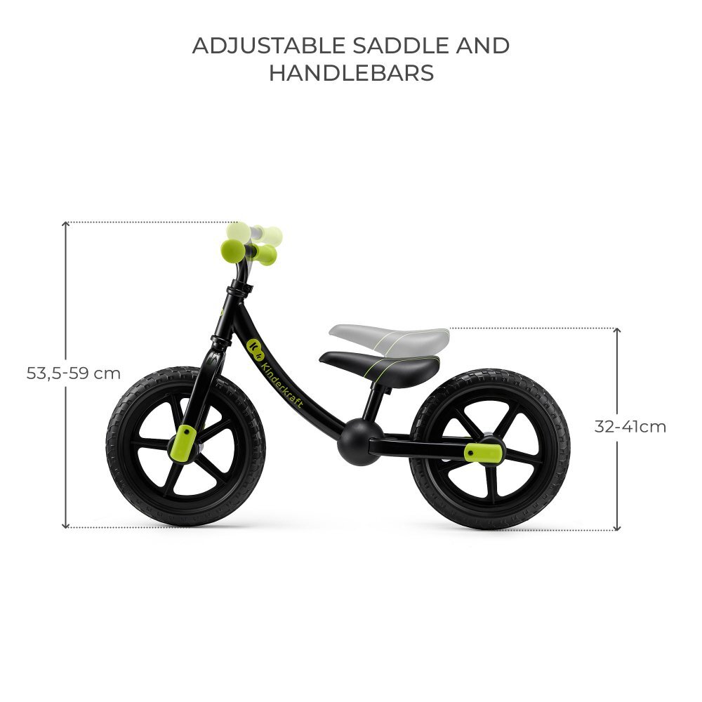 KINDERKRAFT Bicicleta pentru copii copii 2Way Next Offroad Black scaun reglabil de la 32-41 cm roti spuma EVA ghidon reglabil pentru copii de la 2 ani pana la 35 kg unghi de viraj limitat