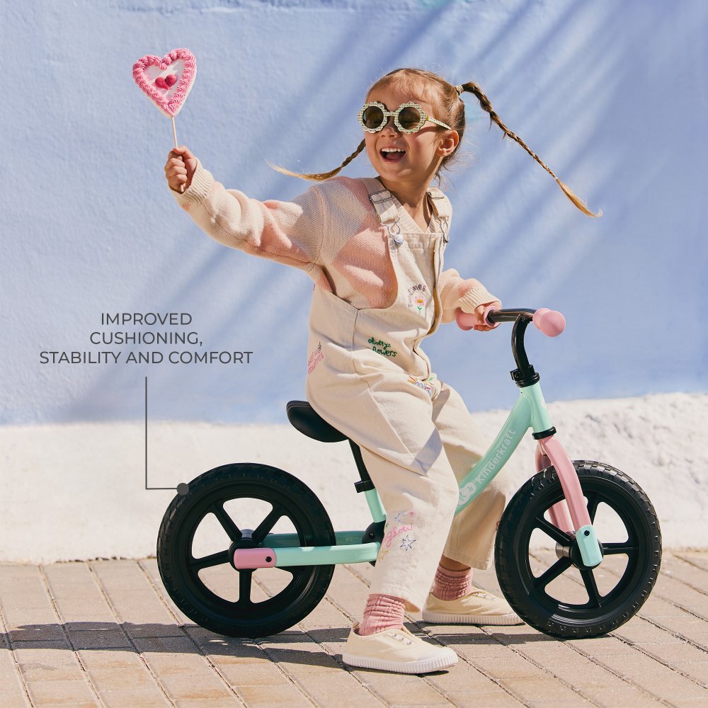 KINDERKRAFT Bicicleta pentru copii copii 2Way Next Offroad Candy Mint scaun reglabil de la 32-41 cm roti spuma EVA ghidon reglabil pentru copii de la 2 ani pana la 35 kg unghi de viraj limitat