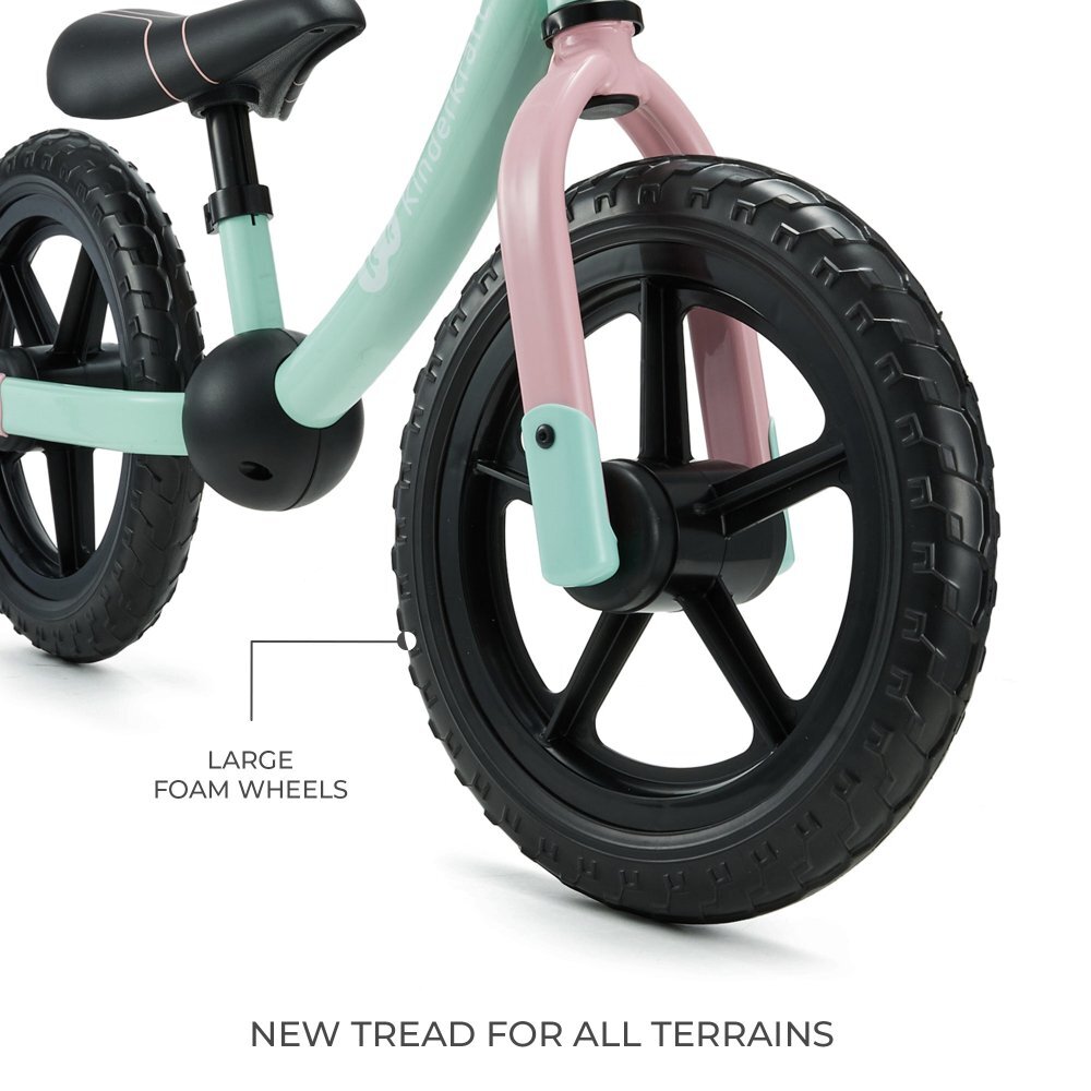KINDERKRAFT Bicicleta pentru copii copii 2Way Next Offroad Candy Mint scaun reglabil de la 32-41 cm roti spuma EVA ghidon reglabil pentru copii de la 2 ani pana la 35 kg unghi de viraj limitat