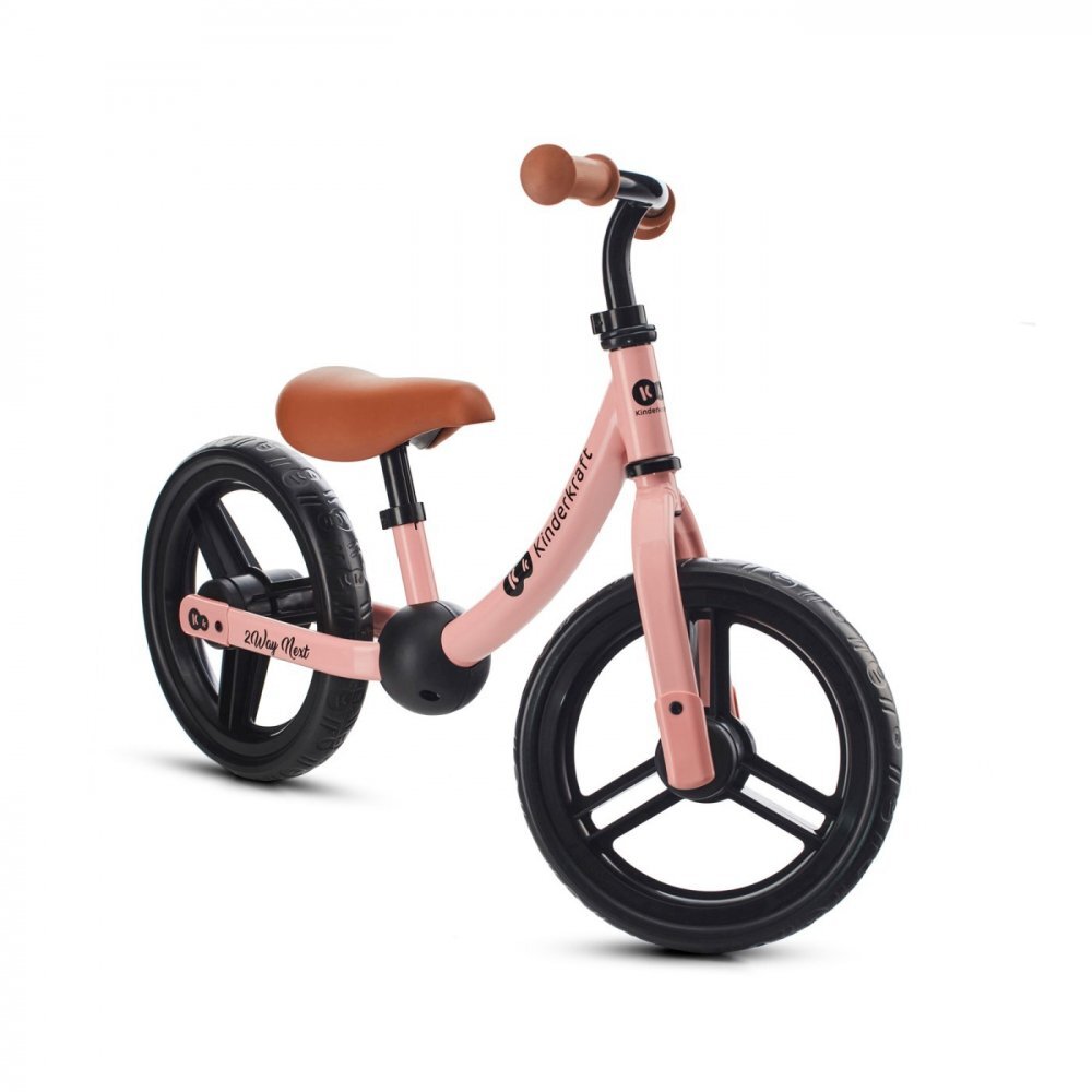KINDERKRAFT Bicicleta pentru copii copii 2Way Next Rose Pink 10 inch scaun reglabil de la 31-39 cm roti spuma EVA ghidon reglabil pentru copii de la 2 ani pana la 35 kg unghi de viraj limitat