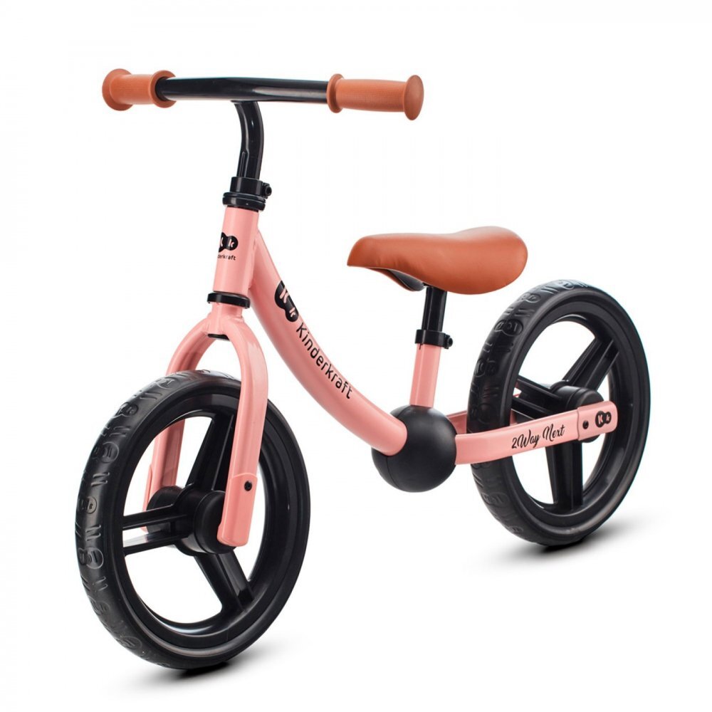 KINDERKRAFT Bicicleta pentru copii copii 2Way Next Rose Pink 10 inch scaun reglabil de la 31-39 cm roti spuma EVA ghidon reglabil pentru copii de la 2 ani pana la 35 kg unghi de viraj limitat
