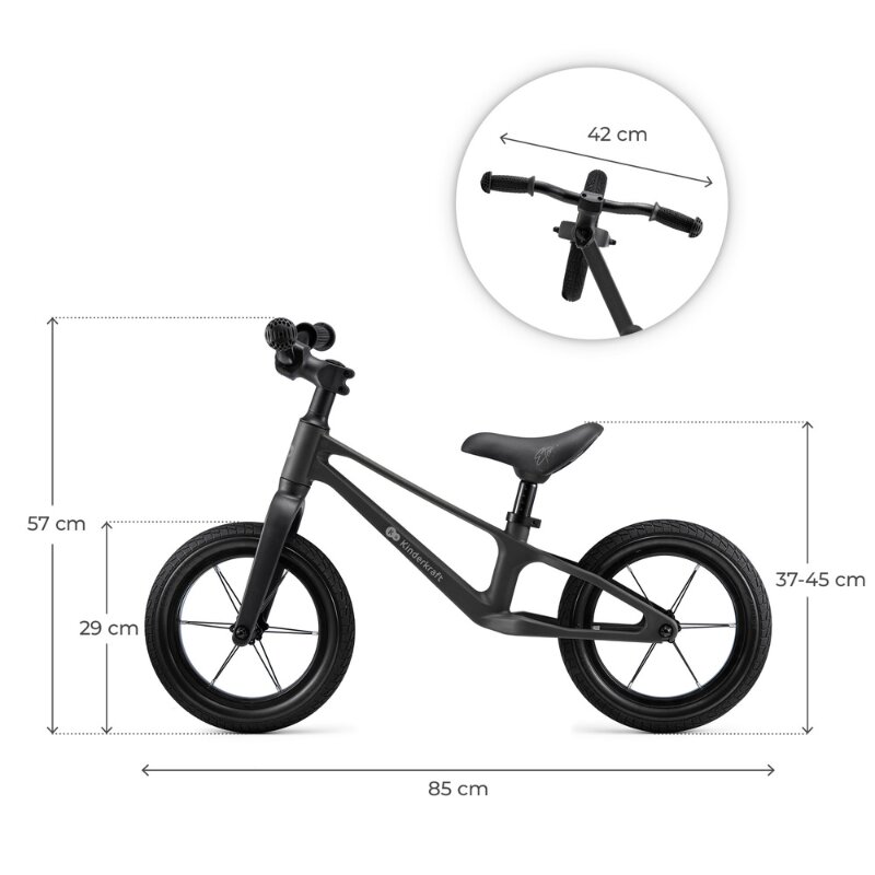 KINDERKRAFT Bicicleta pentru copii Eter Black fara pedale roti 12 inch scaun ergonomic reglabil greutate admisa 35 kg