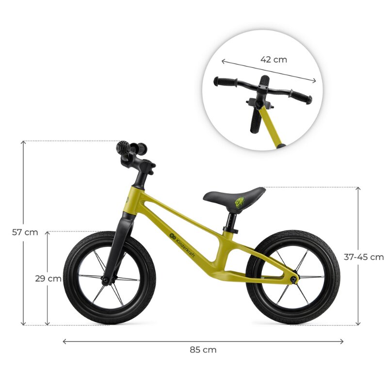 KINDERKRAFT Bicicleta pentru copii Eter Lime fara pedale roti 12 inch scaun ergonomic reglabil greutate admisa 35 kg