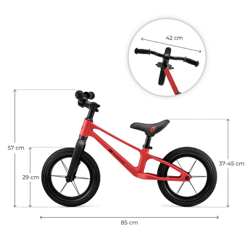 KINDERKRAFT Bicicleta pentru copii Eter Red fara pedale roti 12 inch scaun ergonomic reglabil greutate admisa 35 kg