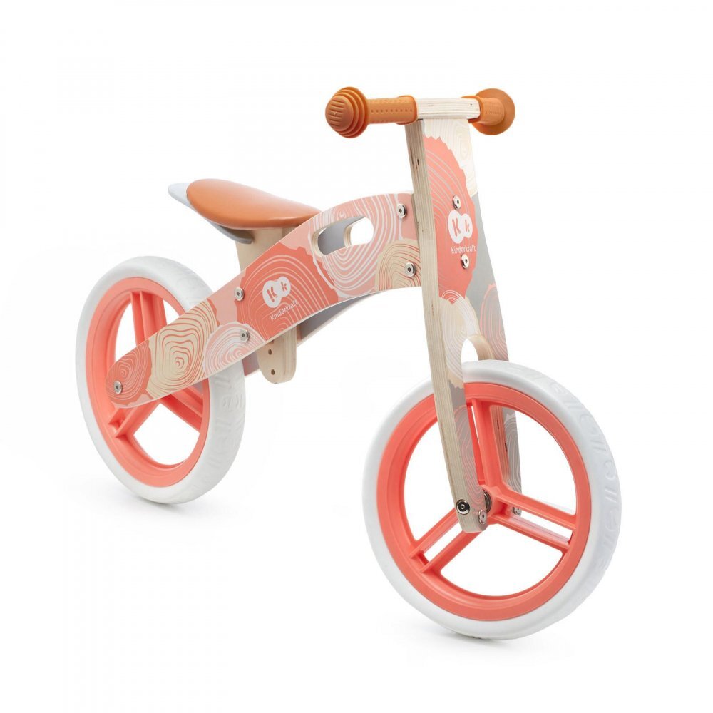 KINDERKRAFT Bicicleta pentru copii Runner Coral din lemn roti 12 inch din spuma EVA greutate admisa 35 kg