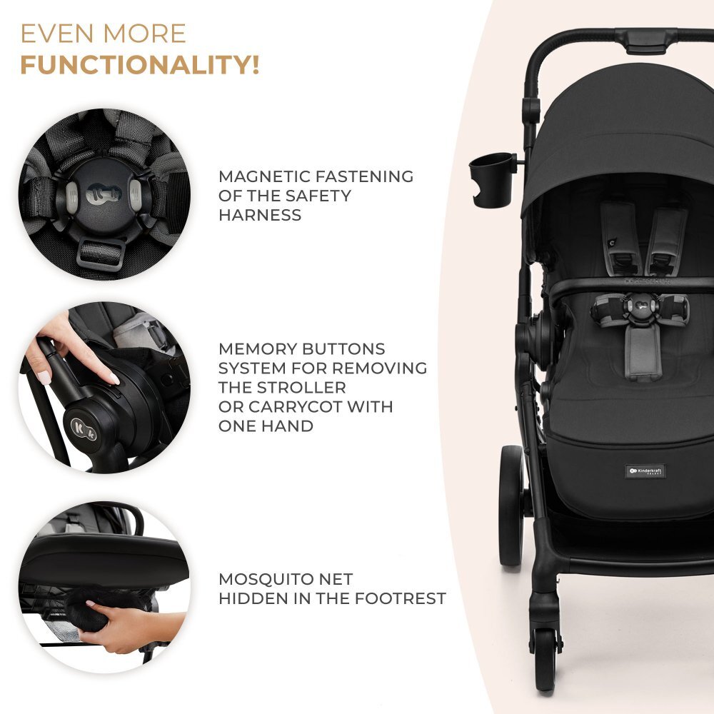 KINDERKRAFT Carucior pentru copii 3 in 1 Yoxi Moonlight Grey 0-22 kg cadru din aluminiu accesorii incluse