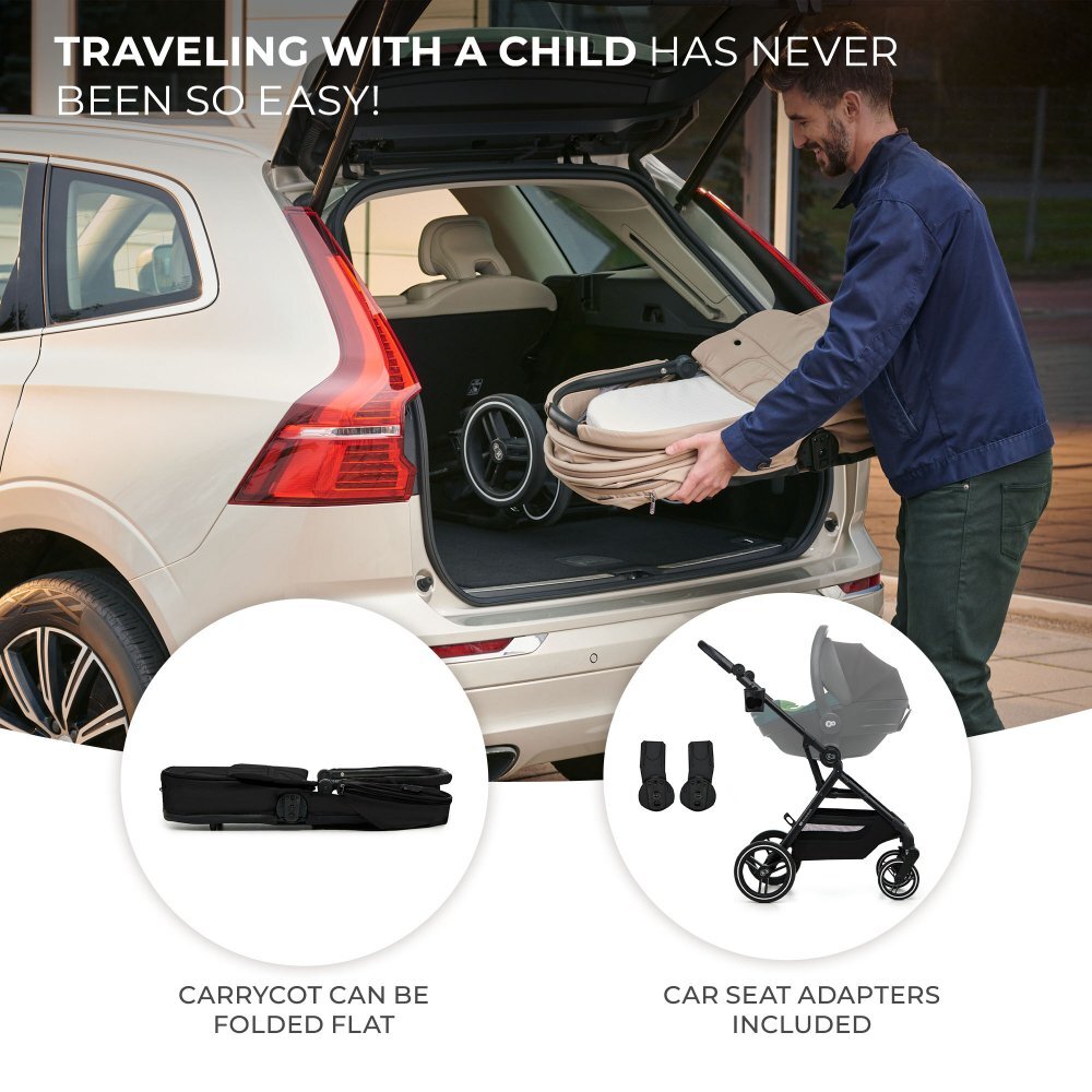 KINDERKRAFT Carucior pentru copii 3 in 1 Yoxi Pure Black 0-22 kg cadru din aluminiu accesorii incluse