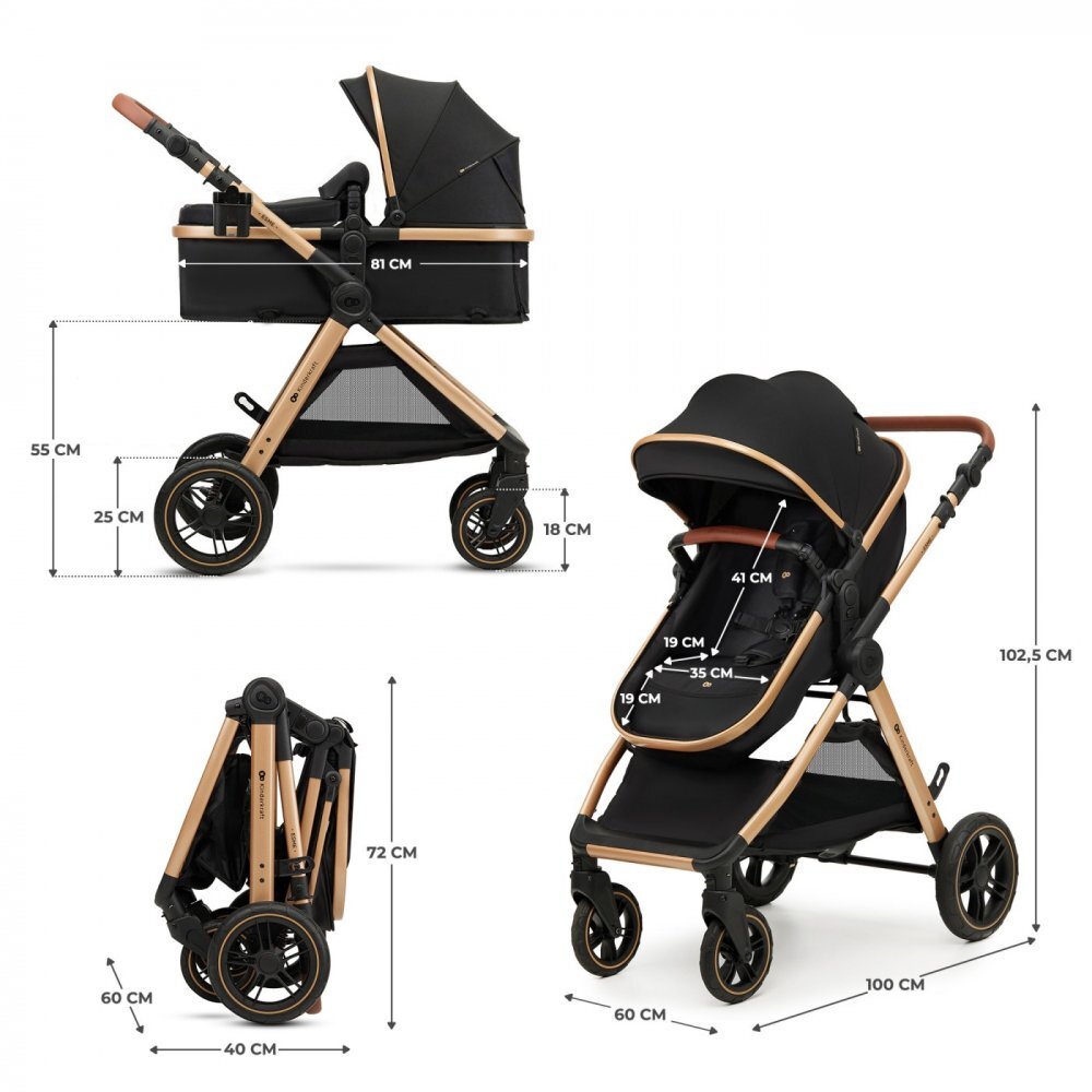 KINDERKRAFT Carucior pentru copii Esme Pure Black 3 in 1 reversibil cu spatar si maner reglabil suportul pentru pahar husa pentru picioare husa de ploaie geanta