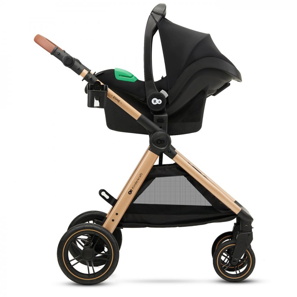 KINDERKRAFT Carucior pentru copii Esme Pure Black 3 in 1 reversibil cu spatar si maner reglabil suportul pentru pahar husa pentru picioare husa de ploaie geanta
