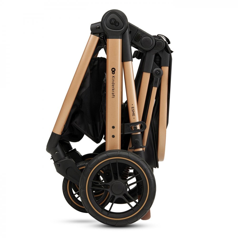 KINDERKRAFT Carucior pentru copii Esme Pure Black 3 in 1 reversibil cu spatar si maner reglabil suportul pentru pahar husa pentru picioare husa de ploaie geanta