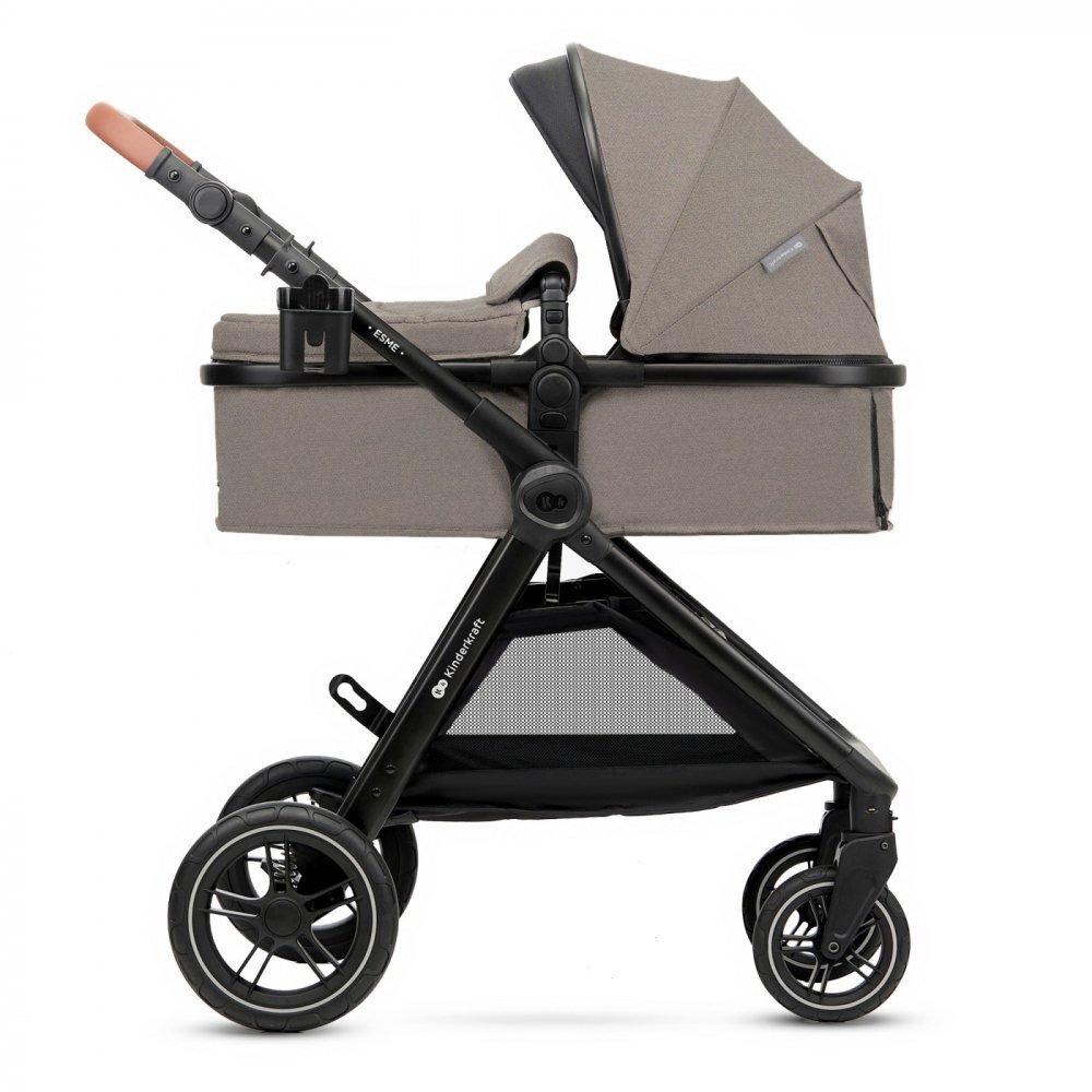 KINDERKRAFT Carucior pentru copii Esme Sand Beige 3 in 1 reversibil cu spatar si maner reglabil suportul pentru pahar husa pentru picioare husa de ploaie geanta