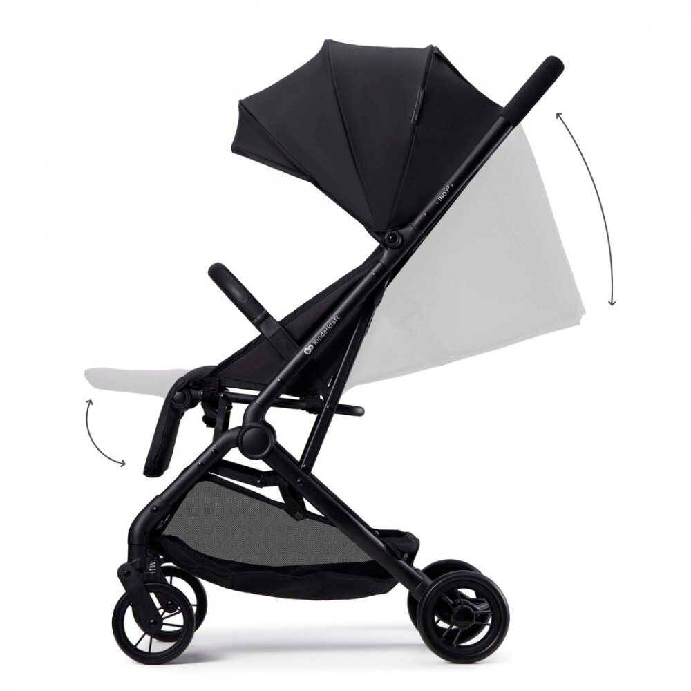 KINDERKRAFT Carucior pentru copii Indy 3 Coal Black cu spatar si suport pentru picioare reglabile cadru din aluminiu curea de transport greutate admisa 15 kg