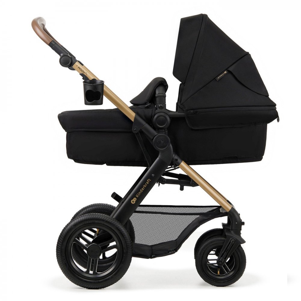 KINDERKRAFT Carucior pentru copii Moov 2 air Pure Black 4 in 1 multifunctional cu suspensii spatar reglabil maner ajustabil accesorii