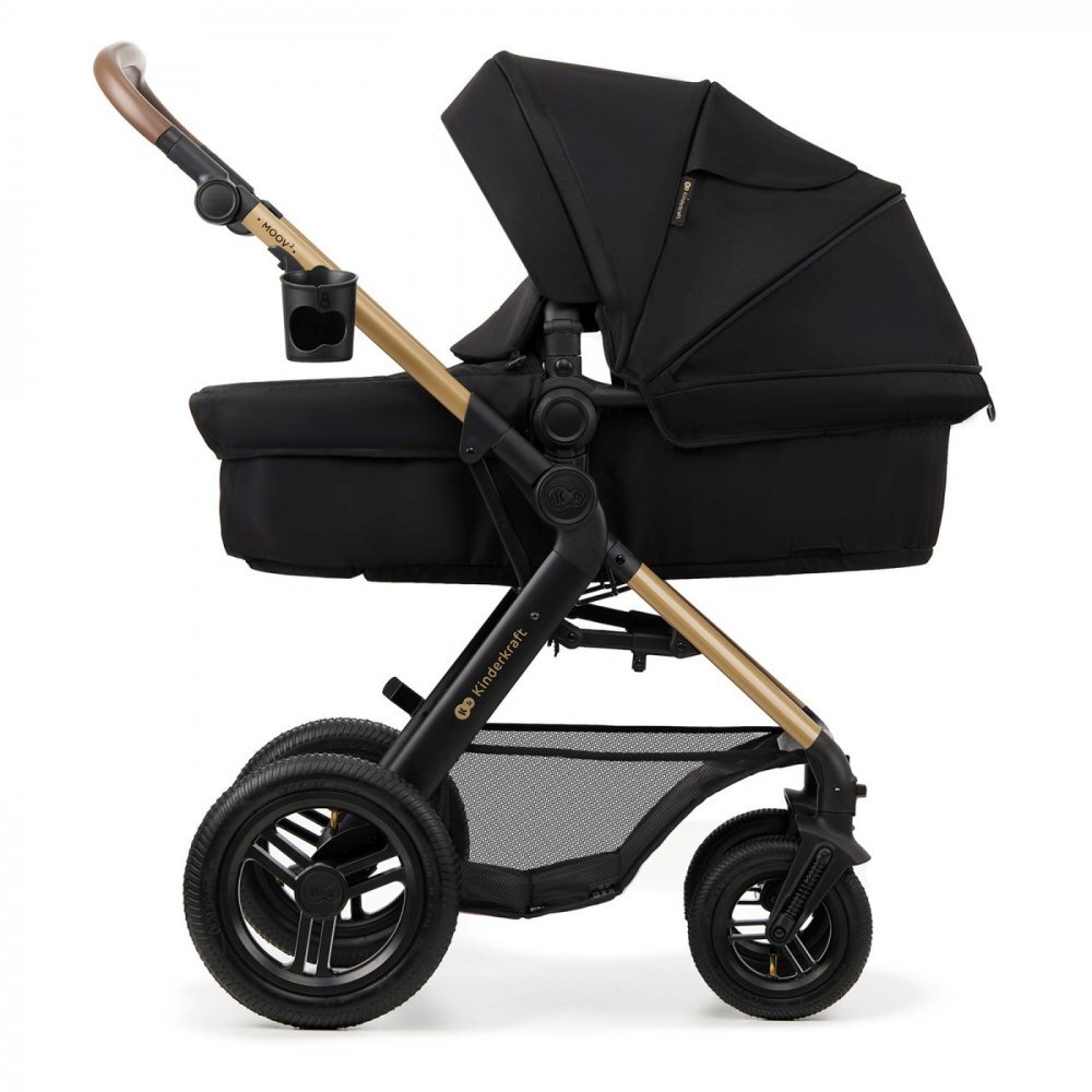 KINDERKRAFT Carucior pentru copii Moov 2 air Pure Black 4 in 1 multifunctional cu suspensii spatar reglabil maner ajustabil accesorii
