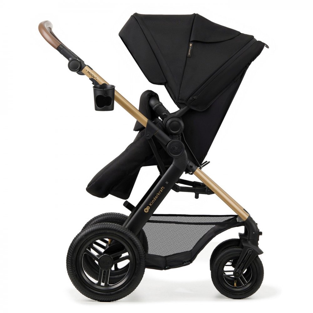 KINDERKRAFT Carucior pentru copii Moov 2 air Pure Black 4 in 1 multifunctional cu suspensii spatar reglabil maner ajustabil accesorii