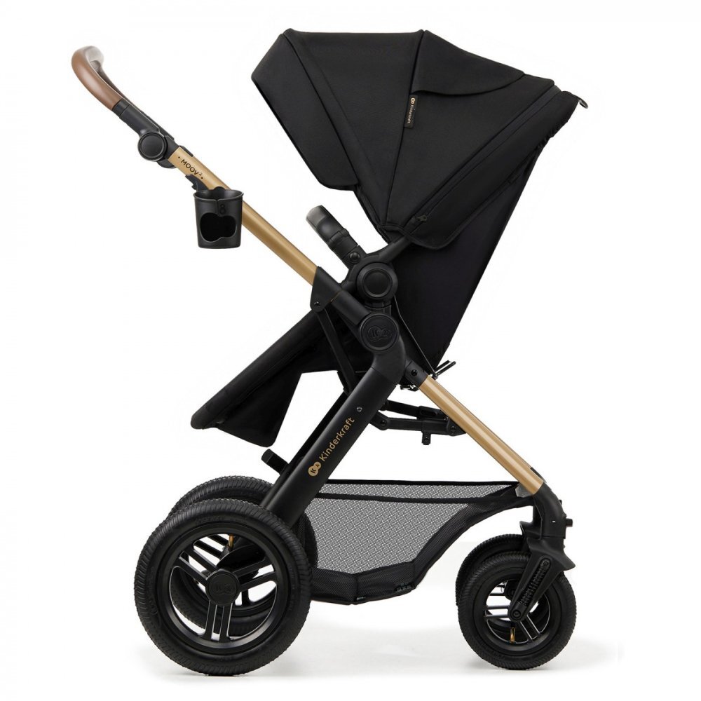 KINDERKRAFT Carucior pentru copii Moov 2 air Pure Black 4 in 1 multifunctional cu suspensii spatar reglabil maner ajustabil accesorii
