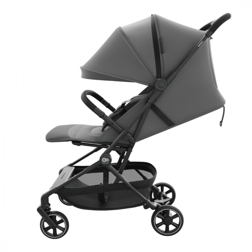 KINDERKRAFT Carucior pentru copii Nebo Platinum Grey cadru din aluminiu compact compatibil avion greutate admisa 22 kg include geanta de transport si curea de umar