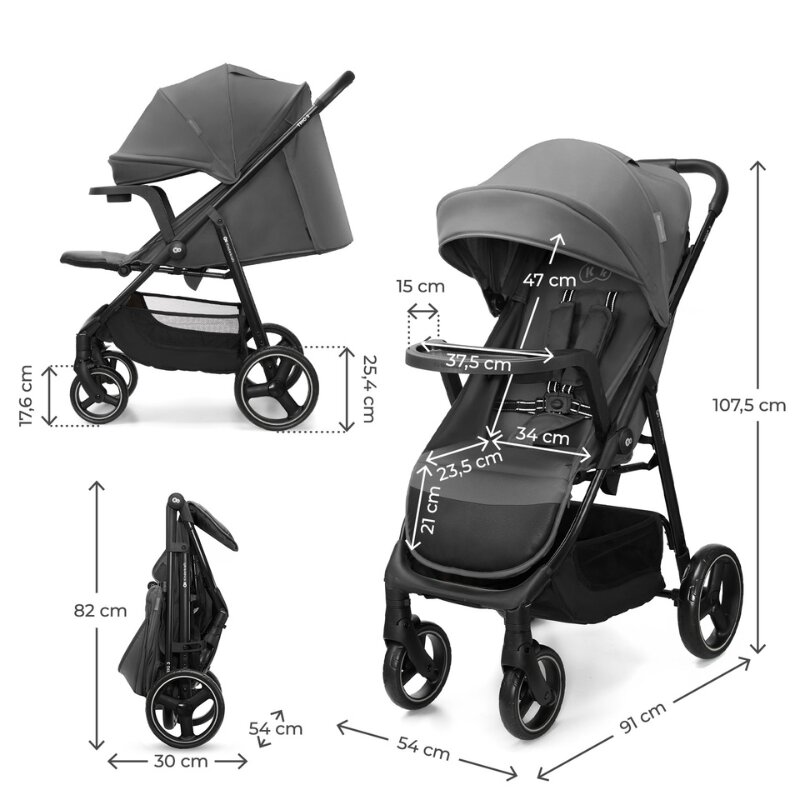 KINDERKRAFT Carucior pentru copii Trig 3 Granite Grey cu tava inclusa suspensii greutate admisa 22 kg