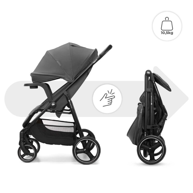 KINDERKRAFT Carucior pentru copii Trig 3 Granite Grey cu tava inclusa suspensii greutate admisa 22 kg