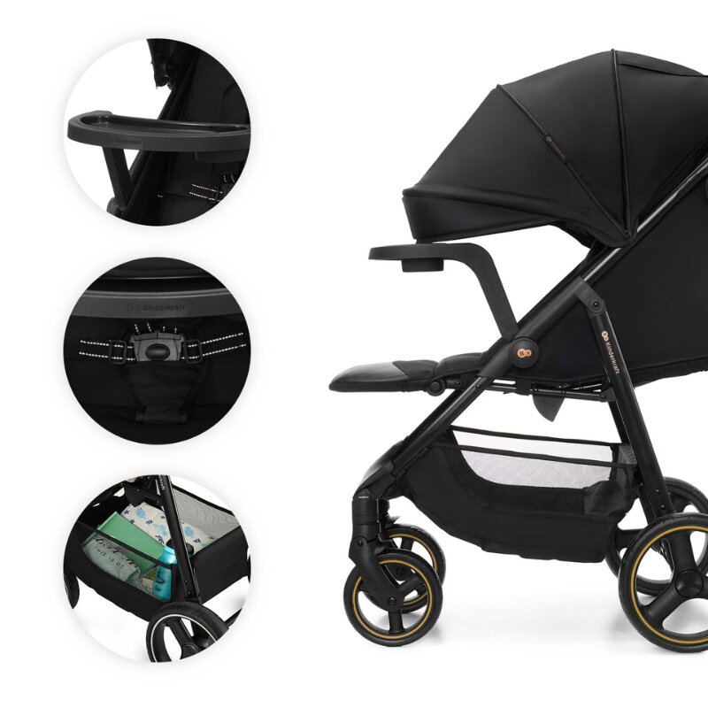 KINDERKRAFT Carucior pentru copii Trig 3 Onyx Black cu tava inclusa suspensii greutate admisa 22 kg