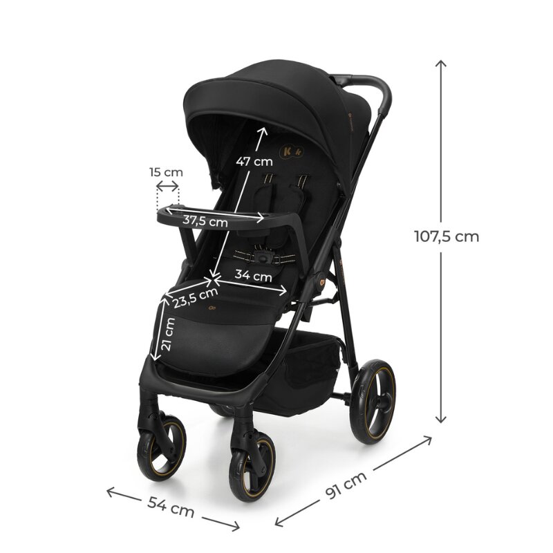 KINDERKRAFT Carucior pentru copii Trig 3 Onyx Black cu tava inclusa suspensii greutate admisa 22 kg