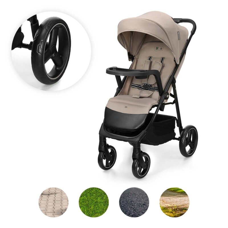 KINDERKRAFT Carucior pentru copii Trig 3 Stone Beige cu tava inclusa suspensii greutate admisa 22 kg