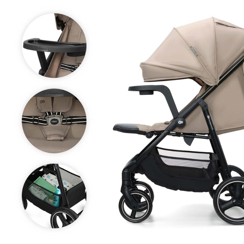 KINDERKRAFT Carucior pentru copii Trig 3 Stone Beige cu tava inclusa suspensii greutate admisa 22 kg
