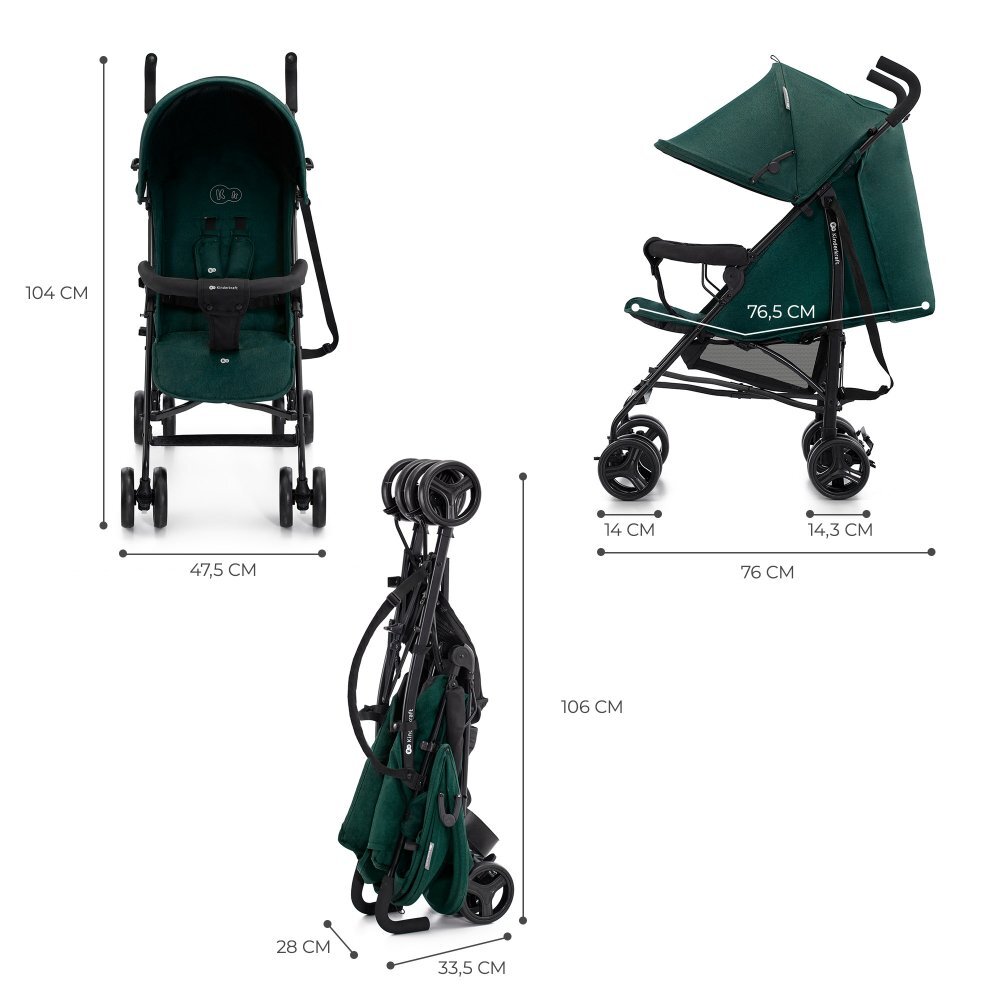 KINDERKRAFT Carucior sport Tik tip umbrela green forest spatar reglabil pozitie somn suport pentru picioare roti din spuma Eva greutate 65 kg