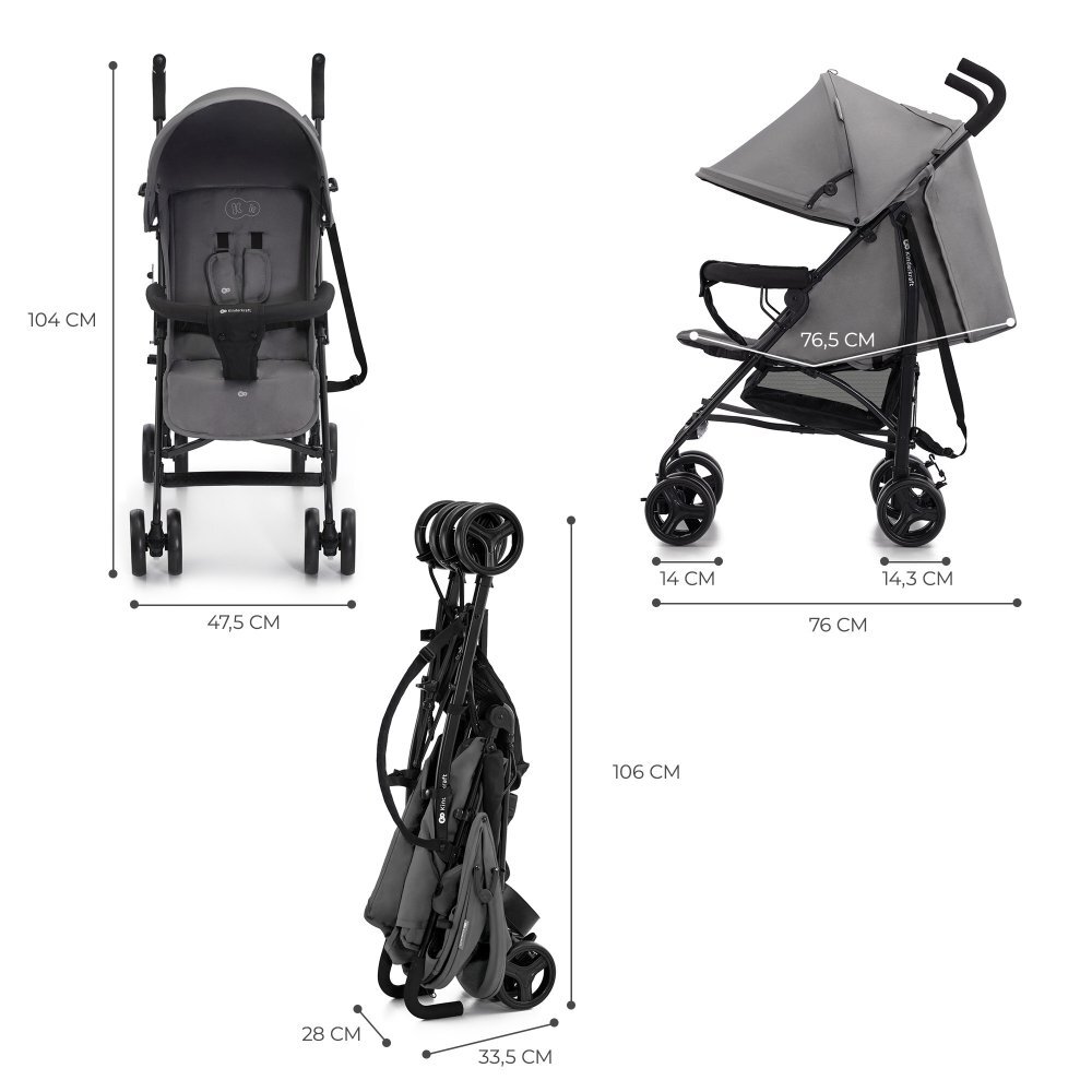 KINDERKRAFT Carucior sport Tik tip umbrela stone grey spatar reglabil pozitie somn suport pentru picioare roti din spuma Eva greutate redusa 65 kg