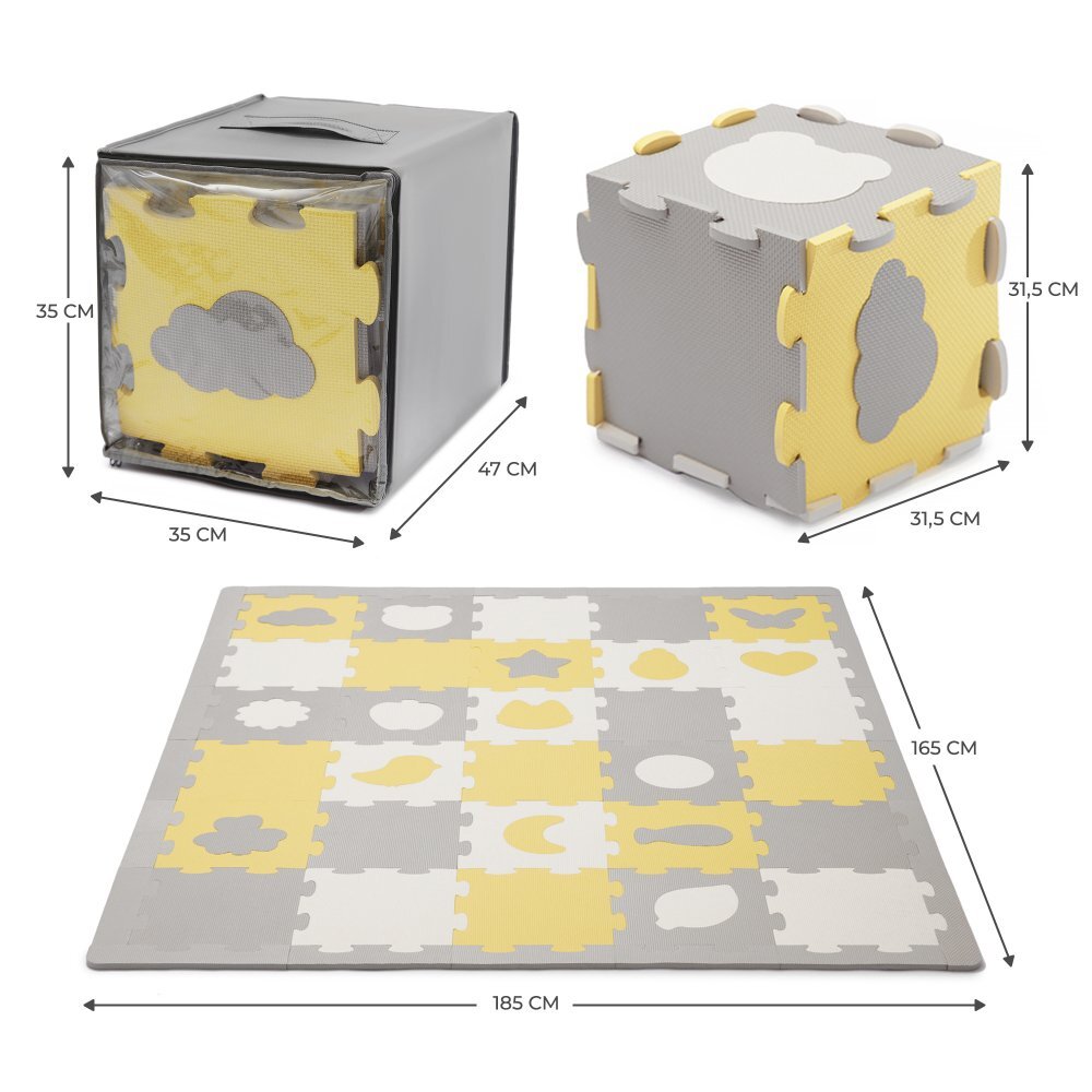 KINDERKRAFT Covoras de joaca Luno shapes puzzle 3D din spuma yellow