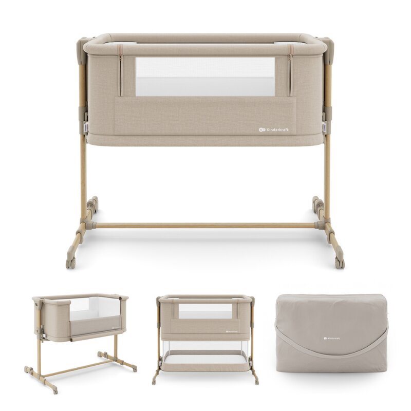 KINDERKRAFT Patut 3 in 1 Nestee Grow 2 next to me Beige cu roti si picioare telescopice