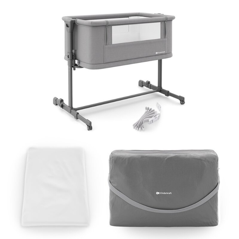 KINDERKRAFT Patut 3 in 1 Nestee Grow 2 next to me Dark Grey cu roti si picioare telescopice