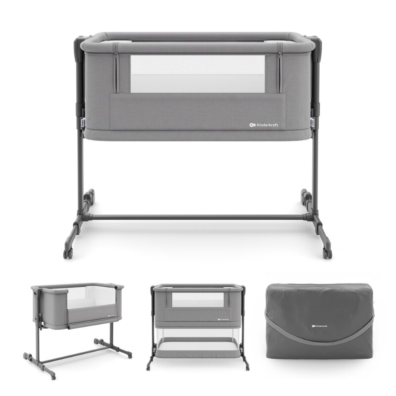 KINDERKRAFT Patut 3 in 1 Nestee Grow 2 next to me Dark Grey cu roti si picioare telescopice