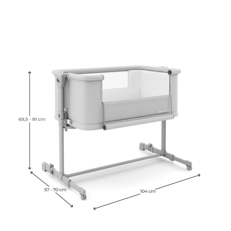 KINDERKRAFT Patut 3 in 1 Nestee Grow 2 next to me Light Grey cu roti si picioare telescopice