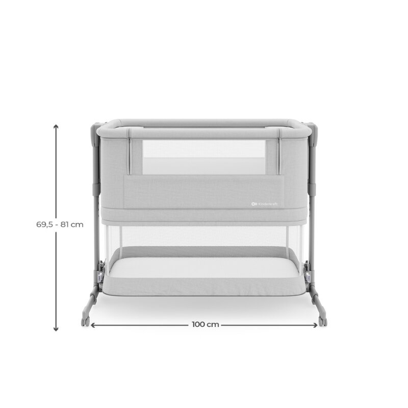 KINDERKRAFT Patut 3 in 1 Nestee Grow 2 next to me Light Grey cu roti si picioare telescopice